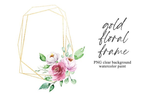 Download Floral Gold Geometric Frame with Flowers - Premium Resources