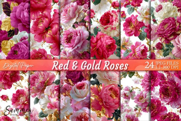 Download Red Gold Roses Luxury Floral Background - Background Collection
