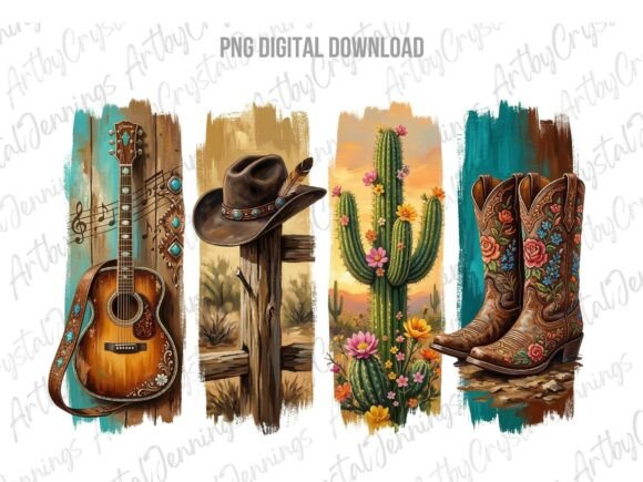 Download Country Western Hat Boots Guitar Cactus - Cactus Collection