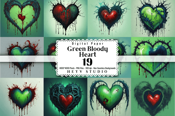 Download Green Halloween Bloody Heart Background - Background Collection