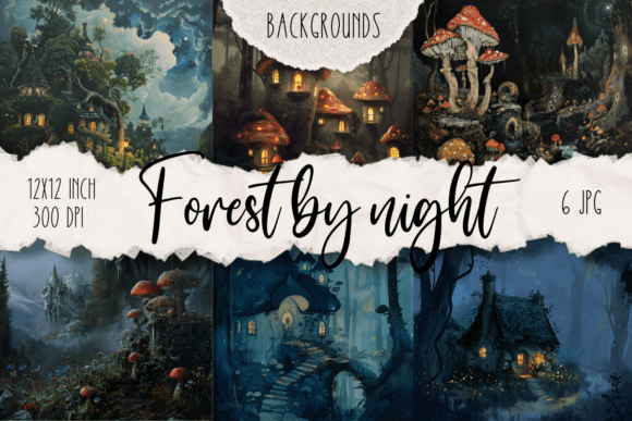 Download Forest by Night Digital Background Set - Background Collection