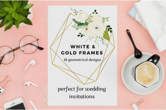 Download White Flowers &amp; Romantic Geometric Frame - Premium Bundle