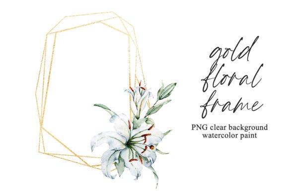 Download Gold Geometric Frame with Flowers lilies - Geometric frame Collection