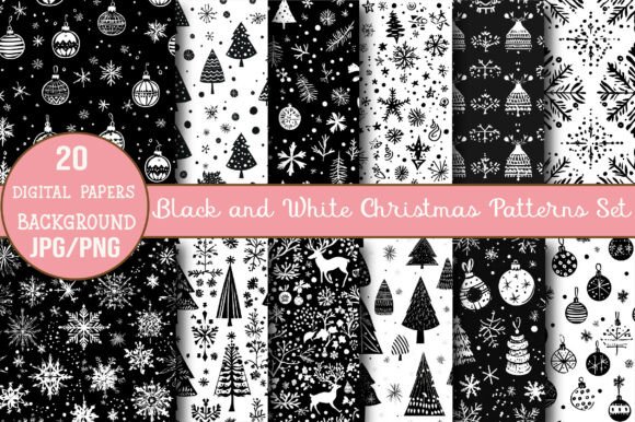 Download Black and White Christmas Patterns Set - Christmas pattern Collection