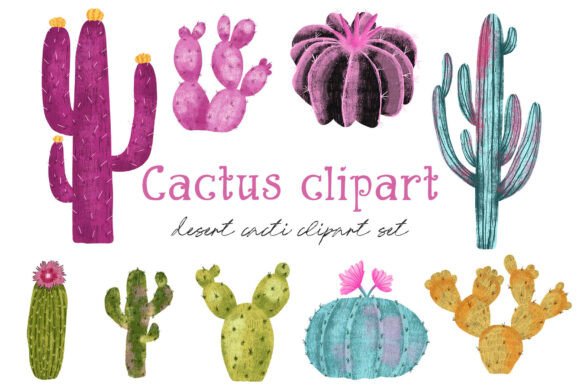 Download Vivid Colorful Cactus Clipart Set - Cactus Collection