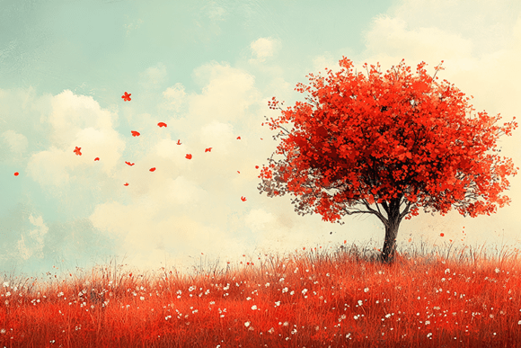 Download Red Autumn Tree Landscape Background - Background Collection
