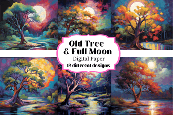 Download Tree Full Moon Digital Paper Backgrounds - Background Collection
