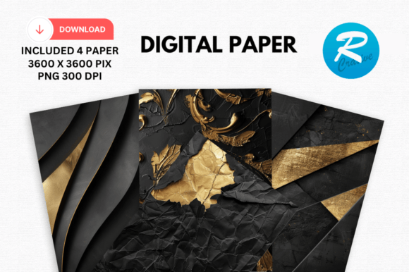 Download Watercolor Black and Gold Digital Paper - Black and gold digital paper Collection