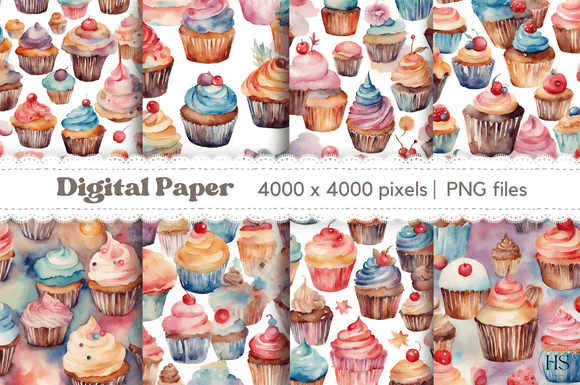 Download 8 Watercolor Vintage Cupcake Background - Background Collection
